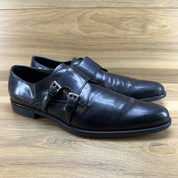 PRADA Double Monk Strap Mens US 12 UK 11 Black Leather Dress Shoes - Picture 1 of 16